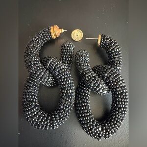 Oscar de la Renta Black Beaded Earrings
